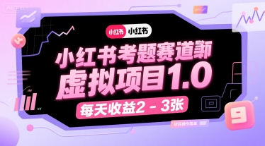 小红书考题赛道虚拟项目1.0，项目操作简单，每天收益2-3张-DE云网创