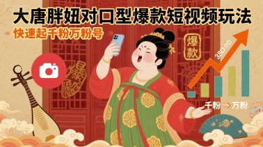 大唐胖妞对口型爆款短视频玩法，快速起千粉万粉号-DE云网创