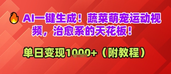 AI一键生成！蔬菜萌宠运动视频，治愈系的天花板！单日变现多张-DE云网创