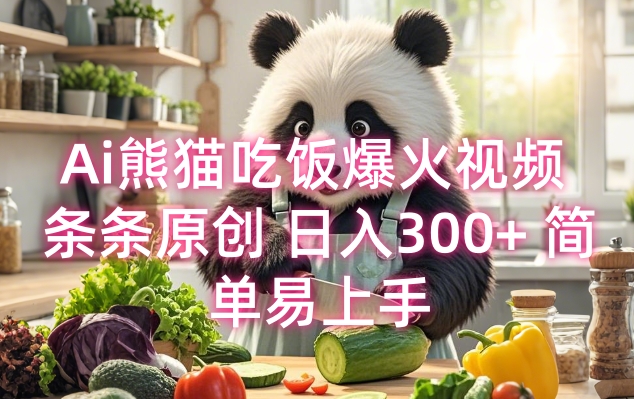 Ai熊猫吃饭爆火视频 条条原创 日入300+ 简单易上手-DE云网创