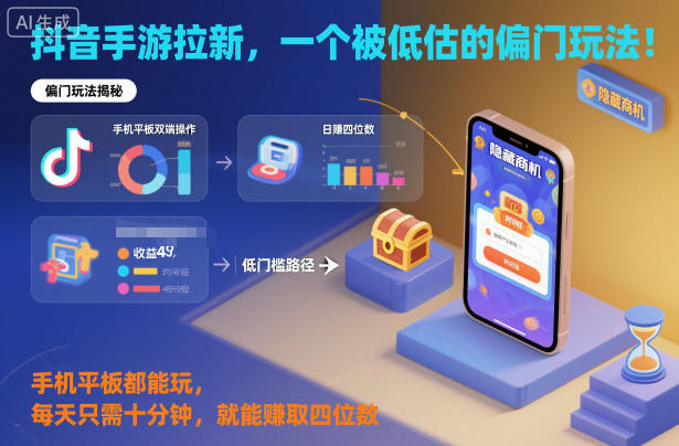抖音手游拉新，一个被低估的偏门玩法！手机平板都能玩，每天只需十分钟，就能賺取四位数【揭秘】-DE云网创