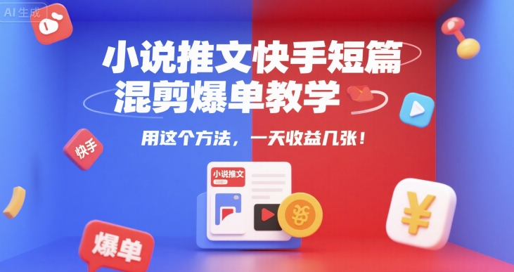小说推文快手短篇混剪爆单教学，用这个方法，一天收益几张-DE云网创