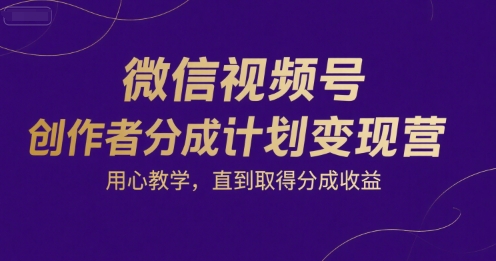 微信视频号创作者分成计划变现营，用心教学，直到取得分成收益-DE云网创
