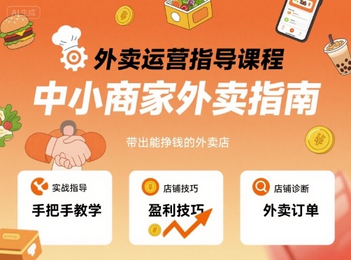 外卖运营指导课程，中小商家外卖指南，手把手带出能挣钱的外卖店-DE云网创