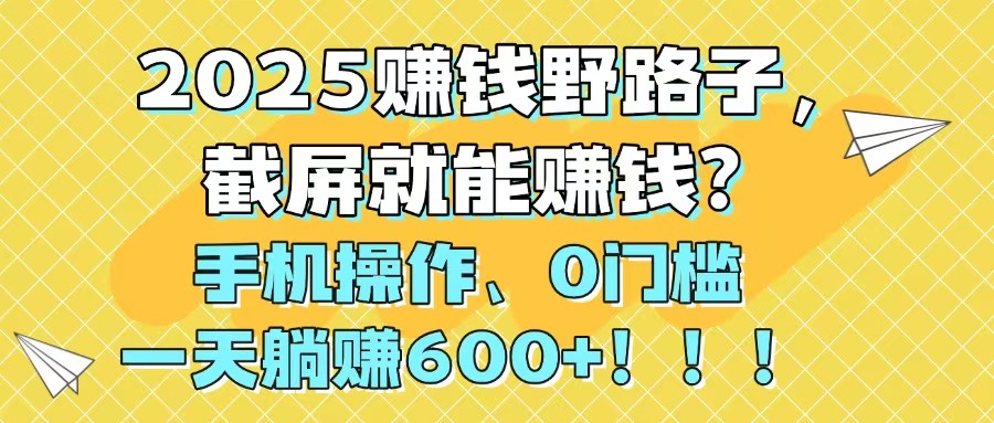 （14771期）2025赚钱野路子，截屏就能赚钱？手机操作0门槛，一天躺赚600+！！！-DE云网创