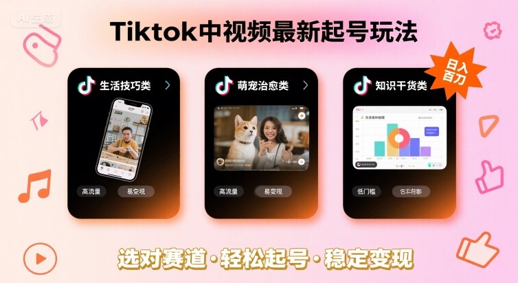 Tiktok中视频最新起号玩法，想要日入百刀，做好这几个赛道就可以了-DE云网创