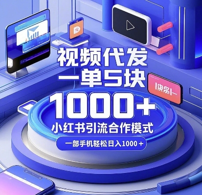 视频代发，一单5块，小红书引流合作模式，一部手机轻松日入多张【揭秘】-DE云网创