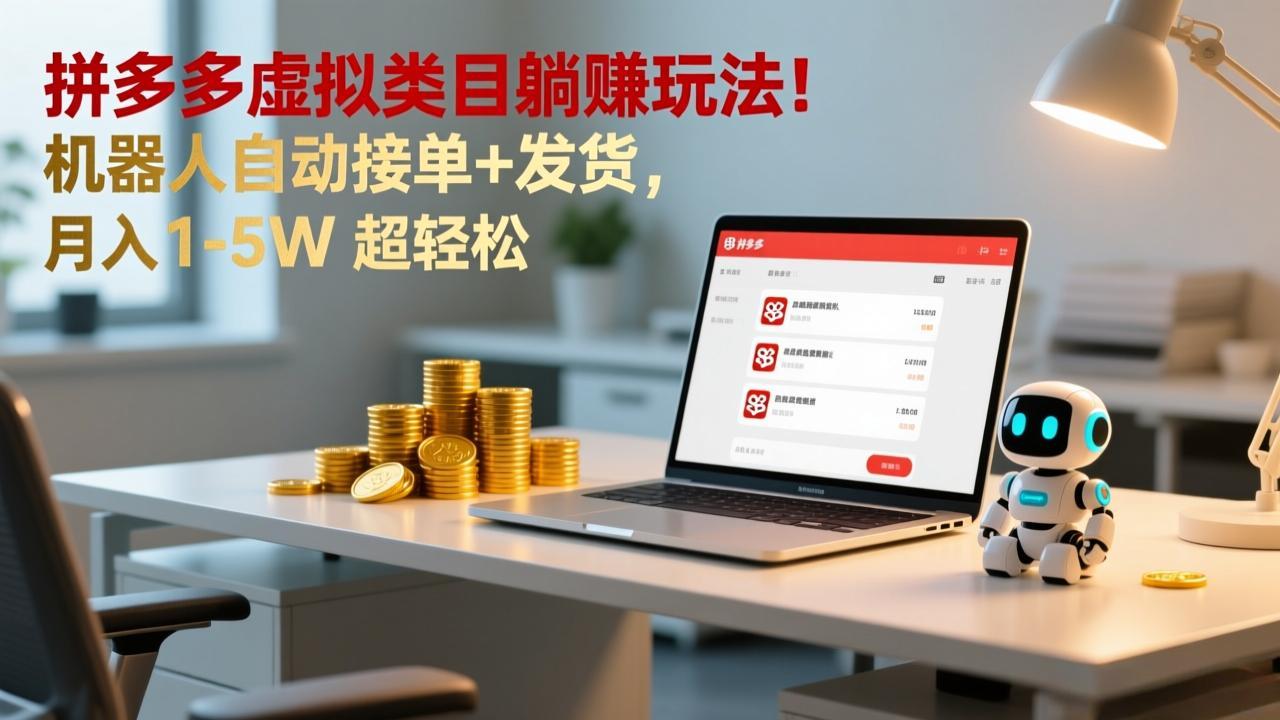 多多虚拟类目躺赚玩法！机器人自动接单+发货，月入 1-5W 超轻松-DE云网创