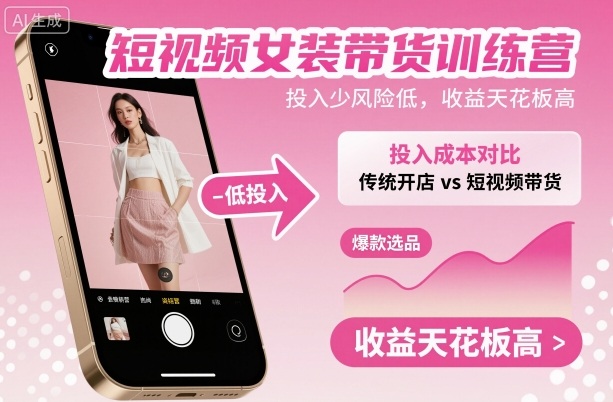 短视频女装带货训练营，投入少风险低，收益天花板高-DE云网创