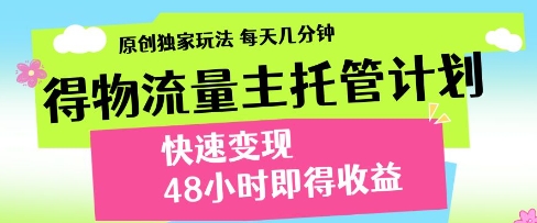 得物流量主托管计划，原创独家玩法，每天几分钟，快速变现，48小时即得收益【揭秘】-DE云网创