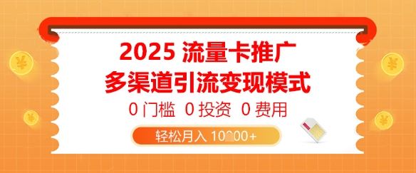 2025流量卡推广，0门槛0投资0费用，多渠道引流变现模式，轻松月入1w-DE云网创