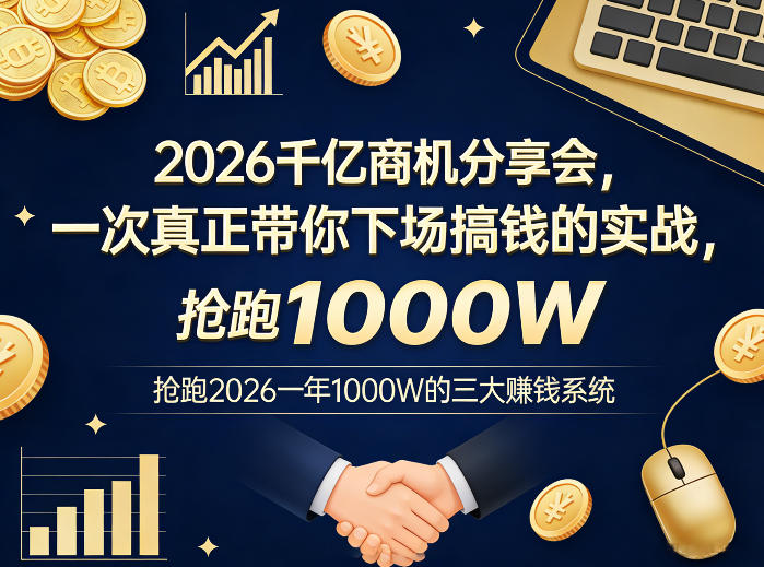 2026千亿商机分享会，一次真正带你下场搞钱的实战，抢跑2026一年1000W的三大賺钱系统-DE云网创