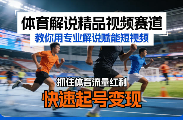 体育解说精品视频赛道，教你用专业解说赋能短视频，抓住体育流量红利，快速起号变现-DE云网创