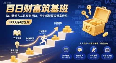 百日财富筑基班，助力普通人从认知到行动，带你解锁顶级财富密码-DE云网创