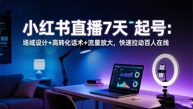 小红书直播7天起号：场域设计+高转化话术+流量放大，快速拉动百人在线-DE云网创