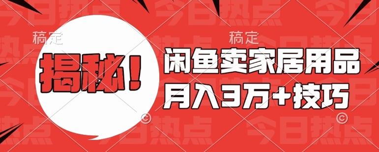 闲鱼卖家居用品月入过W+最新技巧闲鱼最新零基础教学，新手当天上手【揭秘】-DE云网创