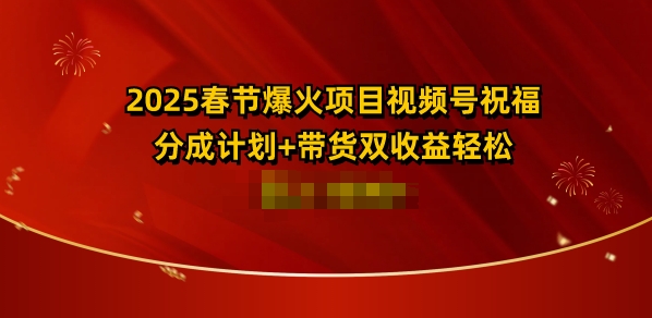 2025春节爆火项目视频号祝福，分成计划+带货双收益，轻松日入多张-DE云网创