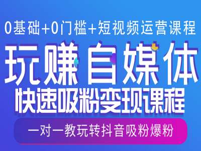 0基础+0门槛+短视频运营课程，玩赚自媒体快速吸粉变现课程，一对一教玩转抖音吸粉爆粉-DE云网创
