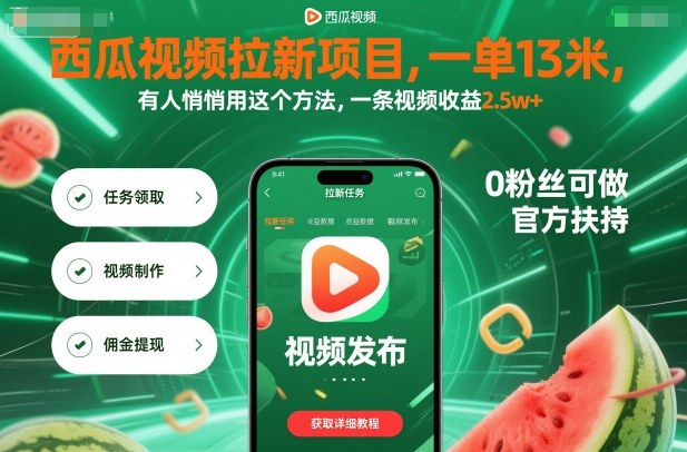 西瓜视频拉新项目,一单13米,有人悄悄用这个方法,一条视频收益2.5w+(附详细教程)插图 西瓜视频拉新项目,一单13米,有人悄悄用这个方法,一条视频收益2.5w+(附详细教程)