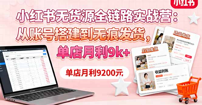 小红书无货源全链路实战营：从账号搭建到无痕发货，单店月利9k+-DE云网创