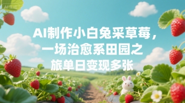 AI制作小白兔采草莓，一场治愈系田园之旅单日变现多张-DE云网创