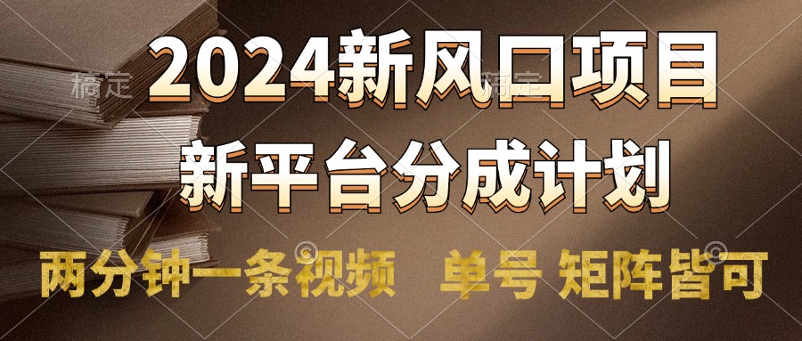 2024风口项目，新平台分成计划，两分钟一条视频，单号轻松上手月入9000+-DE云网创