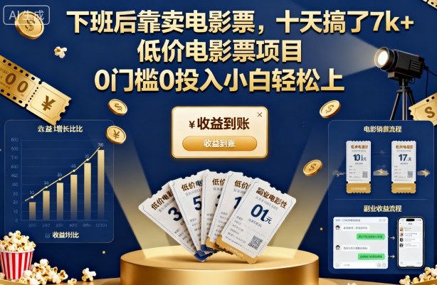下班后靠卖电影票，十天搞了7k+，低价电影票项目，0门槛0投入小白轻松上手【揭秘】-DE云网创