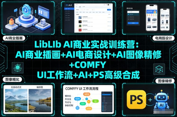 LibLIb AI商业实战训练营:AI商业插画+AI电商设计+AI图像精修+COMFY UI工作流+AI+PS高级合成-DE云网创