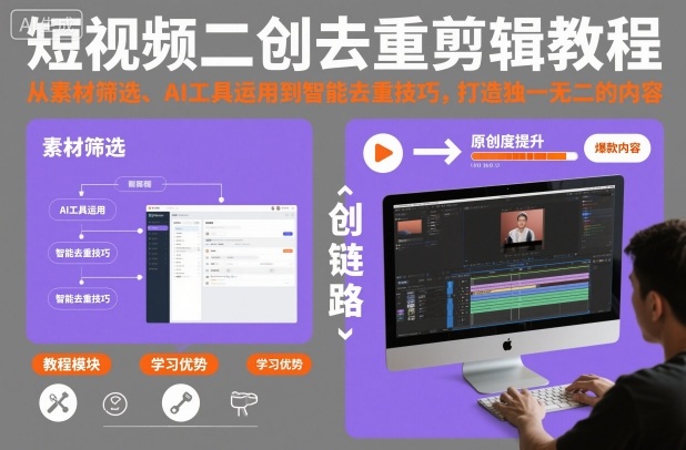短视频二创去重剪辑教程，从素材筛选、AI工具运用到智能去重技巧，打造独一无二的内容-DE云网创