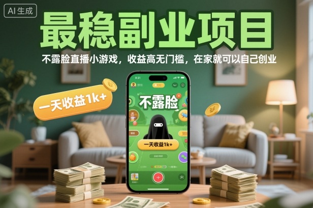 最稳副业项目，不露脸直播小游戏，收益高无门槛，一天收益1k+，在家就可以自己创业【揭秘】-DE云网创