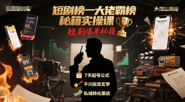 短剧榜一大佬霸榜秘籍实操课，短剧爆单秘籍-DE云网创