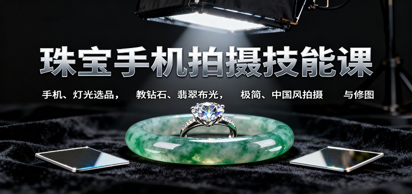 珠宝手机拍摄技能课:手机、 灯光选品,教钻石、翡翠布光,极简、中国风拍摄与修图-DE云网创