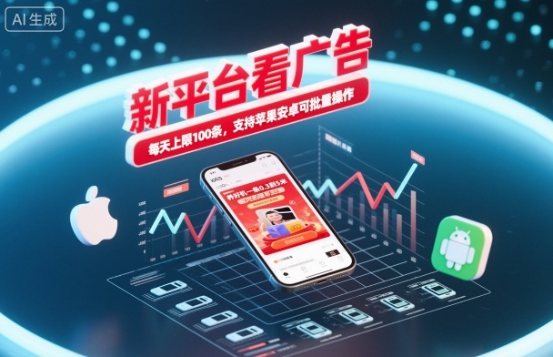 新平台看广告，养好机一条0.3到5米，每天上限100条，支持苹果安卓可批量操作-DE云网创