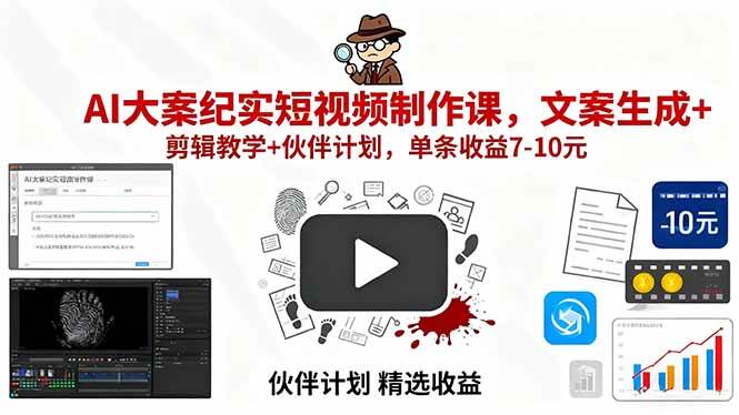 （15992期）AI大案纪实短视频制作课，文案生成+剪辑教学+伙伴计划，单条收益7-10元插图