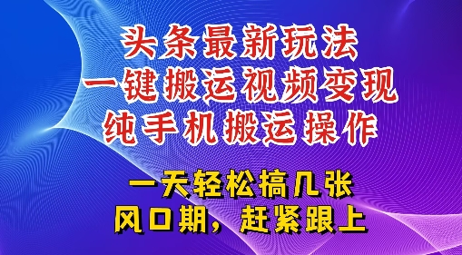 今日头条最新玩法，一键搬运视频也能轻松变现，随随便便就爆百W流量，新风口新玩法-DE云网创