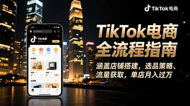 TikTok电商全流程指南，涵盖店铺搭建、选品策略、流量获取，单店月入过万-DE云网创