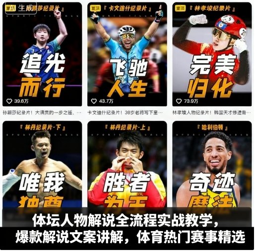 体坛人物解说全流程实战教学，爆款解说文案讲解，体育热门赛事精选-DE云网创