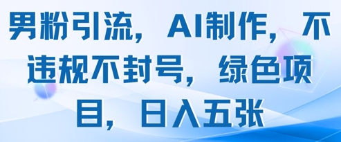 男粉引流，AI制作，不违规不封号，绿色项目，日入五张-DE云网创