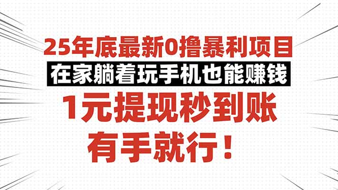 25年底最新0撸暴利项目，在家躺着玩手机也能赚钱，1元提现秒到账，有手…-DE云网创
