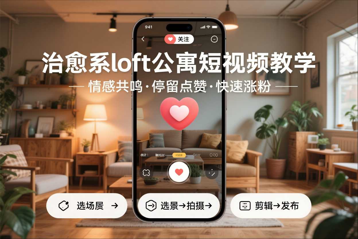 治愈系loft公寓短视频制作教学，情感共鸣引停留点赞关注，快速起号涨粉-DE云网创