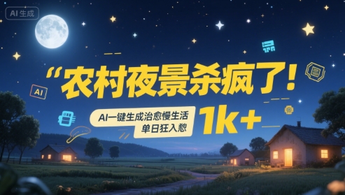 农村夜景杀疯了！AI一键生成治愈系慢生活，单日狂入1k+-DE云网创