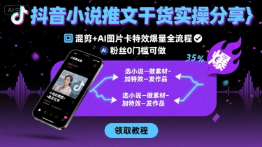 抖音小说推文干货实操分享,混剪+AI图片卡特效爆量全流程,0粉丝0门槛可做-DE云网创