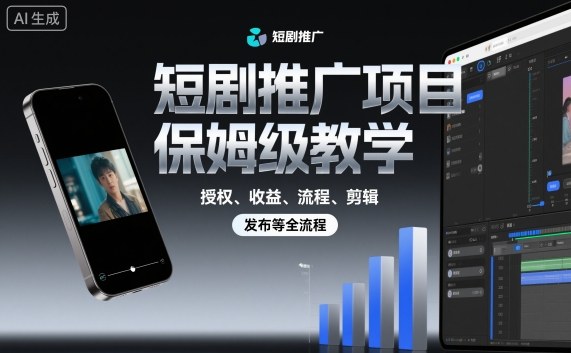 短剧推广项目保姆级教学，授权、收益、流程、剪辑，发布等全流程-DE云网创