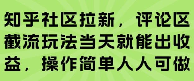 知乎社区拉新，评论区截流玩法当天就能出收益，操作简单人人可做-DE云网创