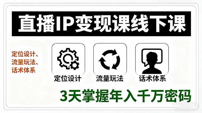 直播IP变现课线下课，定位设计、流量玩法、话术体系，3天掌握年入千万密码-DE云网创