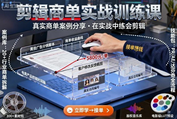 剪辑商单实战训练课，真实商单案例分享，在实战中练会剪辑-DE云网创