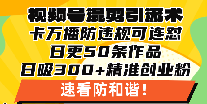 （13400期）视频号混剪引流技术，500万播放引流17000创业粉，操作简单当天学会-DE云网创