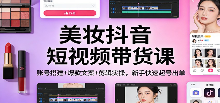 美妆抖音短视频带货课：账号搭建+爆款文案+剪辑实操，新手快速起号出单-DE云网创