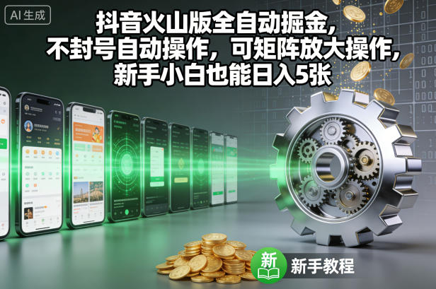 抖音火山版全自动掘金，不封号自动操作，可矩阵放大操作，新手小白也能日入5张【揭秘】-DE云网创