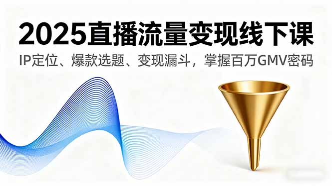 2025直播流量变现线下课，IP定位、爆款选题、变现漏斗，掌握百万GMV密码-DE云网创